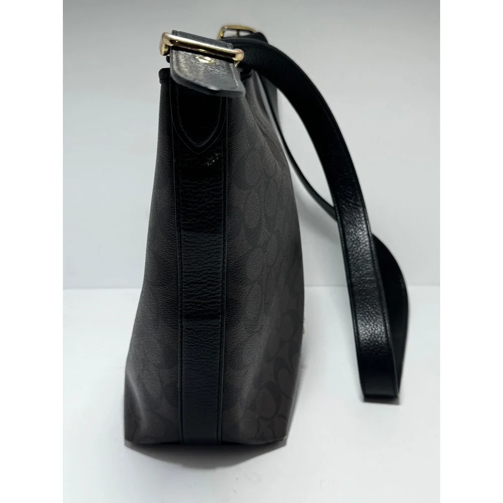 Coach Val Duffle Shoulder Bag Signature Canvas Brown Black C2818 Crossbody
